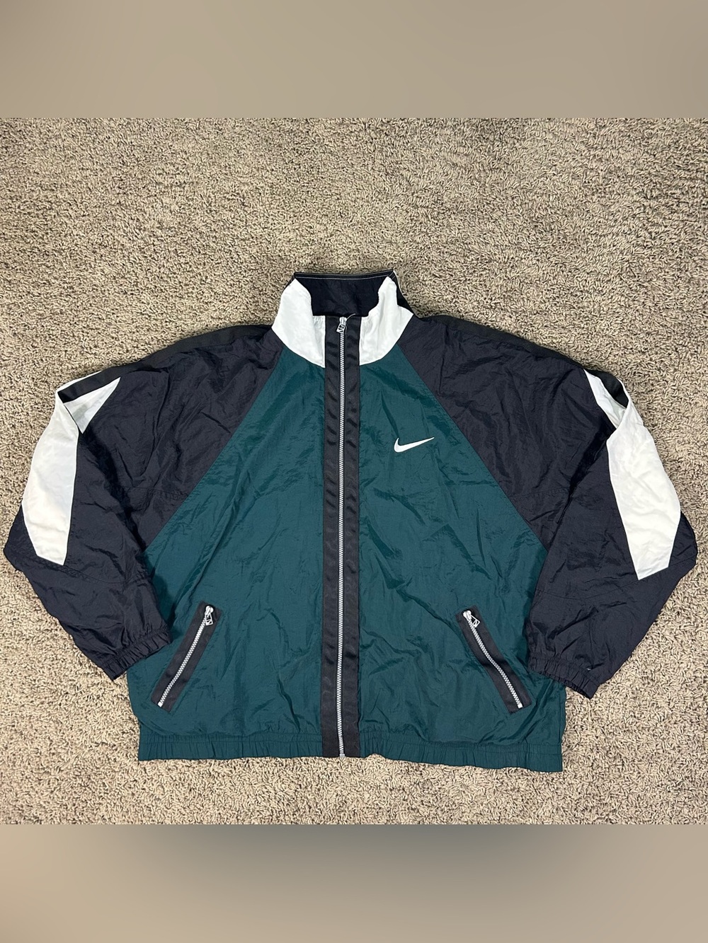 VTG Nike Mens XL Green Classic Retro Windbreaker Warp Up Athletic Track Jacket